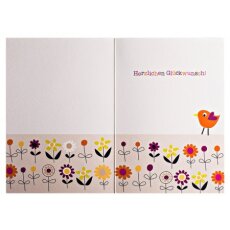 Geburtstagskarte Kleiner Vogel im Blumenfeld
