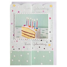 Geburtstagskarte Glimmer-Tortenstück mit Kerzen