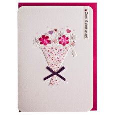 Geburtstagskarte Pink-weißer Blumenstrauß mit Glitzersteinen