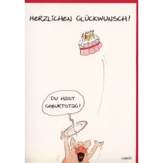 Glückwunschkarte zum Geburtstag Schwein mit Torte