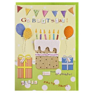 Geburtstagskarte Ganz viele Geschenke mit Applikation & Glimmer