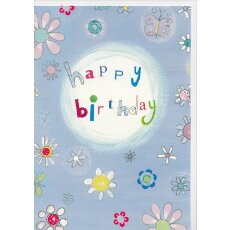 Geburtstagskarte Happy Birthday hellblau mit Blumen