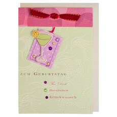 Geburtagskarte einen Cocktail handmade mit Schleife und...