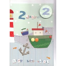 Geburtstagskarte zum 2. Geburtstag Schiff und Leuchtturm