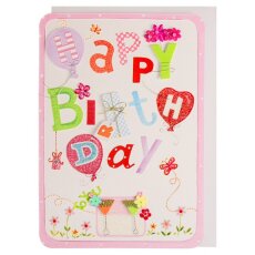 Happy Birthday Card Ballons und Geschenke bunt handmade