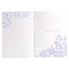 Glückwunschkarte Blüten weiß blau mit Glimmer