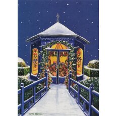 Weihnachtskarte gemalt Pavillon blau