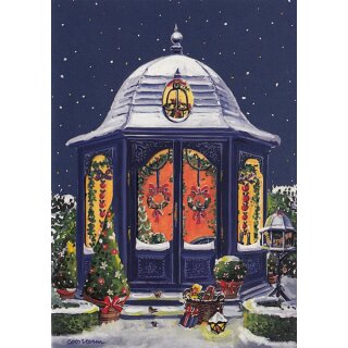 Weihnachtskarte gemalt Gemütlich im Pavillon