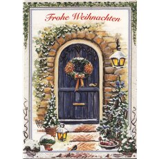 Weihnachtskarte gemalt Türkranz und Laterne