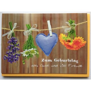 Geburtstagskarte Sommerblumen auf der Leine Alles Gute und viel Freude