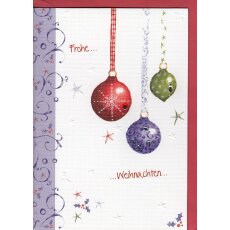 Weihnachtskarte Christbaumkugeln mit Prägung und Glitzerstein