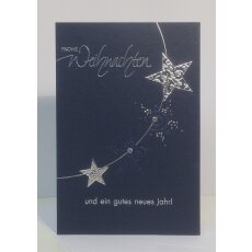 Weihnachtskarte Sternenkette blau silber mit Reliefprägung