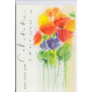 Geburtstagskarte Aquarell-Blumen Alles Gute