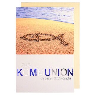 Kommunionkarte die besten Glückwünsche Fisch in den Sand gemalt