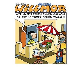 Cartoon Postkarte Willmor Innenbalkon