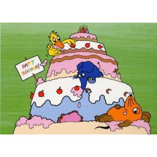 Die Maus POSTkarte Happy Birthday Torte