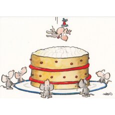 Witzige GeburtstagsPOSTkarte Mäusesprungtorte