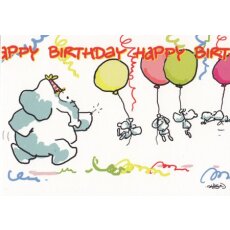 Happy Birthday Postkarte Frecher Elefantenspaß