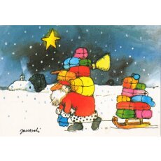 Janosch Weihnachtspostkarte Weihnachtsmann mit Geschenken...