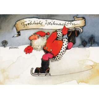 Janosch WeihnachtsPOSTkarte Weihnachtsmann fährt Schlittschuh