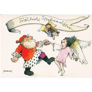Janosch WeihnachtsPOSTkarte Weihnachtsmann tanzt mit Engel