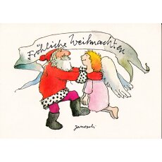Janosch WeihnachtsPOSTkarte Weihnachtsmann tanzt mit Engel II