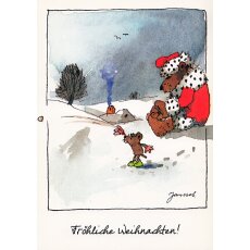 Janosch WeihnachtsPOSTkarte Maus wirft Schneebälle