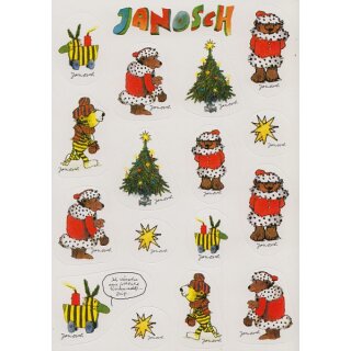 Janosch Sticker Postkarte Tiger, Bär und Tigerente in Weihnachtsstimmung