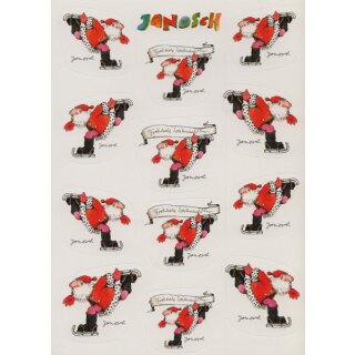 Janosch Sticker Postkarte Weihnachtsmann auf Schlittschuhen