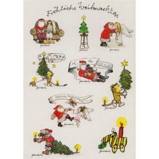 Janosch Sticker Postkarte Oh du Fröhliche Weihnachtsmann mit Engeln