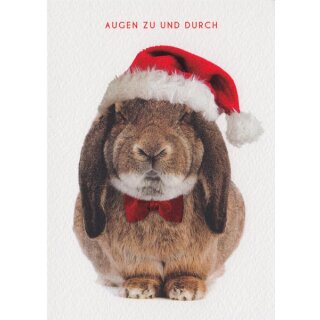 Lustige WeihnachtsPOSTkarte Kaninchen Augen zu und durch
