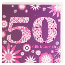 Geburtstagskarte zum 50. Geburtstag lila pink