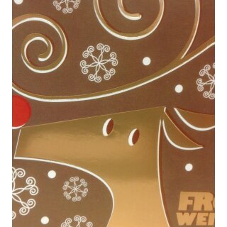 Weihnachtskarte Rentier Gold auf Kaffeebraun m. Innenbild