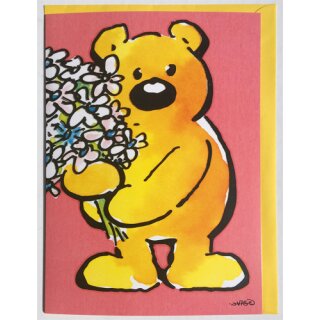 A4 XXL Maxi Grußkarte Genesungskarte Dankkarte Bär mit Blumenstrauß