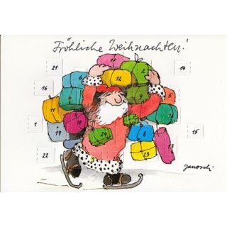 Janosch Adventskalenderkarte Bunt bepackter Weihnachtsmann