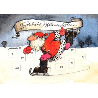 Janosch Adventskalenderkarte Weihnachtsmann fährt Schlittschuh