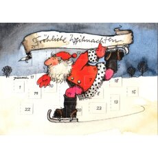 Janosch Adventskalenderkarte Weihnachtsmann fährt...