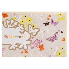 Glückwunschkarte  Schmetterlinge und Blumen Relief A6