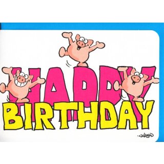 Geburtstagskarte Birthday Card Funny Dancing Pigs A6