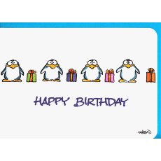 Happy Birthday Karte Pinguine mit Geschenken A6