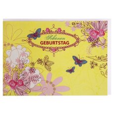 Geburtstagskarte Schönen Geburtstag frühlingsgrün Schmetterlinge und Blüten A6