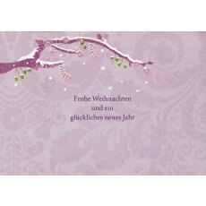 Weihnachtskarte grafisch lila Christrosen und Hirsche A6