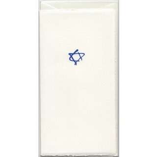 Jüdische Grußkarte Davidstern blau auf Büttenpapier Din lang