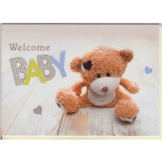 Glückwunschkarte Geburt Baby englisch Welcome Baby Teddybär