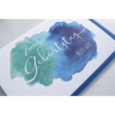 Geburtstagskarte blau-grün Aquarellfarben Alles Gute