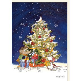A4 Maxi Adventskalenderkarte Tilda unterm Weihnachtsbaum
