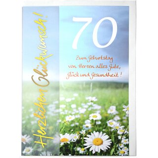 A4 Geburtstagskarte zum 70. Blumenwiese - mit Pergament