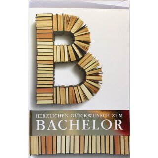 Glückwunschkarte zum Bachelor: Bücher über Bücher - mit Goldschrift