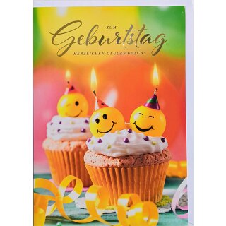 A4 XXL Geburtstagstskarte Cupcakes mit fröhlichen Smileys
