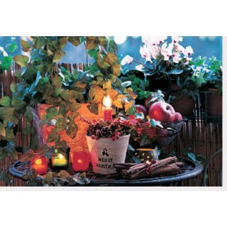 Grußkarte Merry Christmas Garten-Arrangement mit Kerzen